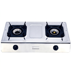 Cuisinière à gaz portable ZGBES à deux brûleurs en acier inoxydable avec commande par bouton et allumage piézoélectrique, idéale pour l'hôtellerie, avec fonction de coupure de flamme. - Product Image 1