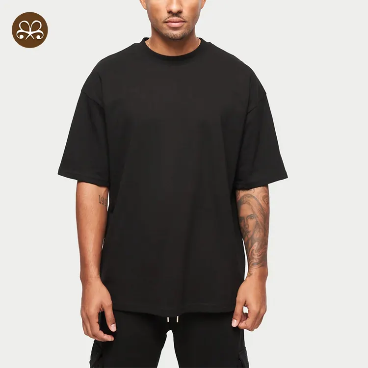Black 100% Cotton Soft Jersey Crew Neck Plain Custom Logo Relaxed Fit T Shirt