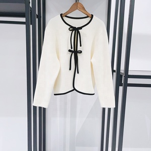OUDIAN Fabricant Fournisseur – Nouveau <span class=keywords><strong>Cardigan</strong></span> en Maille Décontracté pour Femme avec Col Rond et Liens à Nouer, Bordure Contrastante - Product Image 2