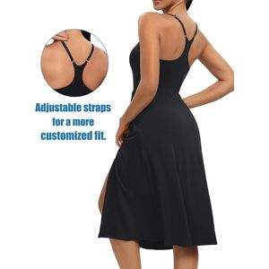 Robe de sport avec short et soutien-gorge intégrés, bretelles réglables, robe d'entraînement pour le tennis, le golf, robes midi pour femmes - Product Image 6