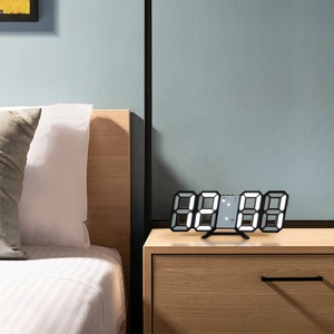 2024 Hàn Quốc Top bán hiện đại trang trí nội thất máy tính để bàn tường 3 mức độ sáng ánh sáng ban đêm 3D trắng kỹ thuật số LED đồng hồ báo thức - Product Image 4