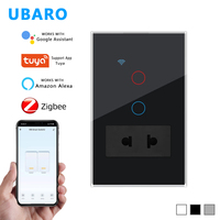 Interrupteur mural tactile intelligent UBARO Zigbee 2 gangs unipolaire en verre ABS pour Alexa Google Home Type 118