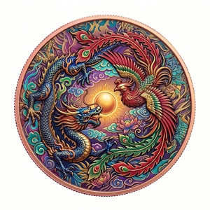 Moneta in Rame Drago e Fenice 5 AVDP Once .999 Rame Puro Rilievo 3D Colorato UV - Oggetto da Collezione di Classe Reale - Product Image 1