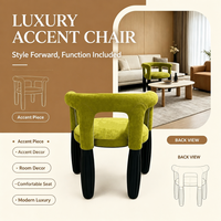 Fauteuil d'appoint en velours vert avec dossier sculptural incurvé et pieds en bois massif pour salon, chambre et bureau
