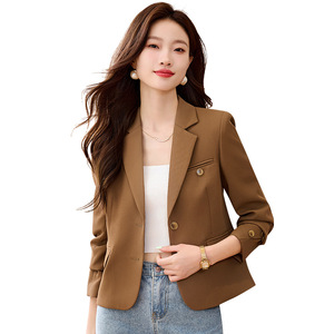 Women's Casual Blazer Black Slim Fit Short Jacket With Pocket No-Wrinkle Treatment Solid Color Polyester Fabric - Product Image 5
