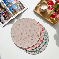 Sets de table de Noël en jute ronds, motifs assortis, étoiles dorées et motifs de vacances, tapis décoratifs écologiques pour tables à manger