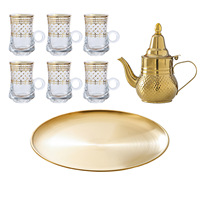 Service à thé en verre avec théière en acier inoxydable doré, plateau et cafetière – Ensemble pour salon et maison