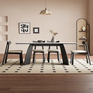 Italian Style Solid Wood Slab <b>Dining</b> <b>Table</b> Set 6 Piece Rectangular Modern Minimalist <b>Space</b> <b>Saving</b> <b>Dining</b> Room Furniture - Product Image 2