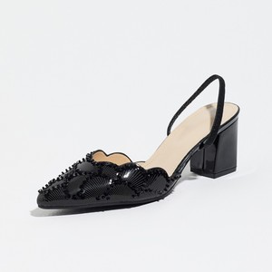 Zapatos de Tacón Alto con Tira Trasera, de Charol, con Decoración de Pedrería, Punta Puntiaguda, Tacón Cuadrado, Tendencia de Moda, para Todas las Temporadas - Product Image 4
