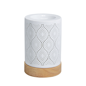 Brûleur électrique en céramique ajouré personnalisé <span class=keywords><strong>pour</strong></span> cire fondue et huiles essentielles, <span class=keywords><strong>lampe</strong></span> <span class=keywords><strong>à</strong></span> parfum moderne artisanale avec base en bois - Product Image 6