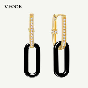 Pendientes VFOOK Versátiles de Cerámica Hechos a Mano con Incrustaciones de Circonita, Duraderos, de Oro Sólido de 18K para Mujer, para Uso Diario - Product Image 1