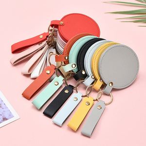 Souvenir Gifts Easy to Carry Pocket <b>Mirror</b> with Strap PU Leather Round Shape Women Lady Girls Makeup <b>Mirror</b> - Product Image 2