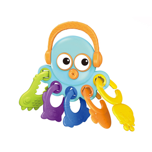 Baby Hand Guard Teether Food Grade <strong>Silicone</strong> Chew Montessori Sensory Rattle Toy for 0-6 6-12 Month Baby with Matching Shape Block - Product Image 1