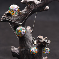 Pendentifs, bagues, émail cloisonné, argent 925, CZ, bague en améthyste, boucles d'oreilles, collier, ensemble de bijoux