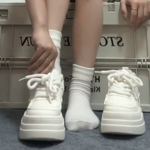 White Summer Sneakers for Women, Thick-Soled Casual <b>Shoes</b> with Round Toe and Lace-Up Design - Product Image 5