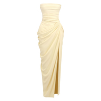 Robe longue de soirée de luxe jaune pour femme, bustier, froncée, drapée, à fente haute, sexy et chic, style international
