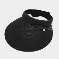 Chapeau Visière en Paille Raffia Vintage avec Fleur et Nœud, Protection Solaire Extérieure pour l'Été, Ajustable, Effet Amincissant
