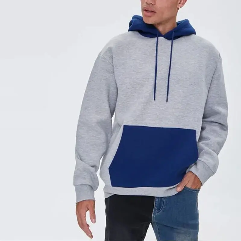 2021 custom men's high quality fleece color block loose hoodie drop shoulder design casual hoodie