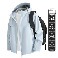 Veste softshell à capuche pour homme, légère, fermeture éclair intégrale, poches zippées, capuche réglable avec cordon de serrage, veste décontractée pour les voyages en plein air