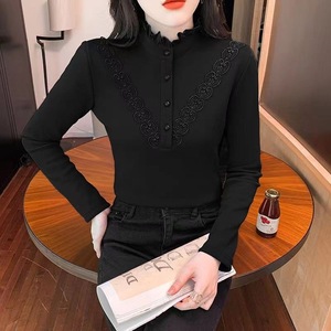 Women Fleece Lined Half High Neck Long Sleeve <b>Top</b> Soft Warm Base <b>Layer</b> Autumn Winter Middle Aged Mothers Standard Version - Product Image 3
