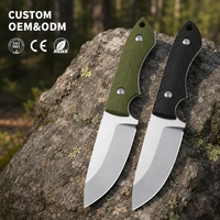 Couteau de cou à lame fixe personnalisé, couteau de poche droit en acier 14C28N, manche G10, couteau utilitaire EDC avec étui pour camping et chasse GT0191