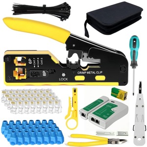 Ruihua Network Crimping Tool Kit Cat5 Cat6 Cat7 RJ45 Pliers With Connectors And Soft Case For <b>Telecommunications</b> Repair - Product Image 1