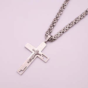 Colar unissex fé, aço 316L hipoalergênico, pingente cruz corrente bizantina, presente homem - Product Image 1