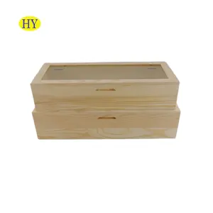 Unvollendete Bambus holz Geschenk Aufbewahrung sbox rechteckige Holz schmuck Halskette Stapel boxen mit Glasfenster