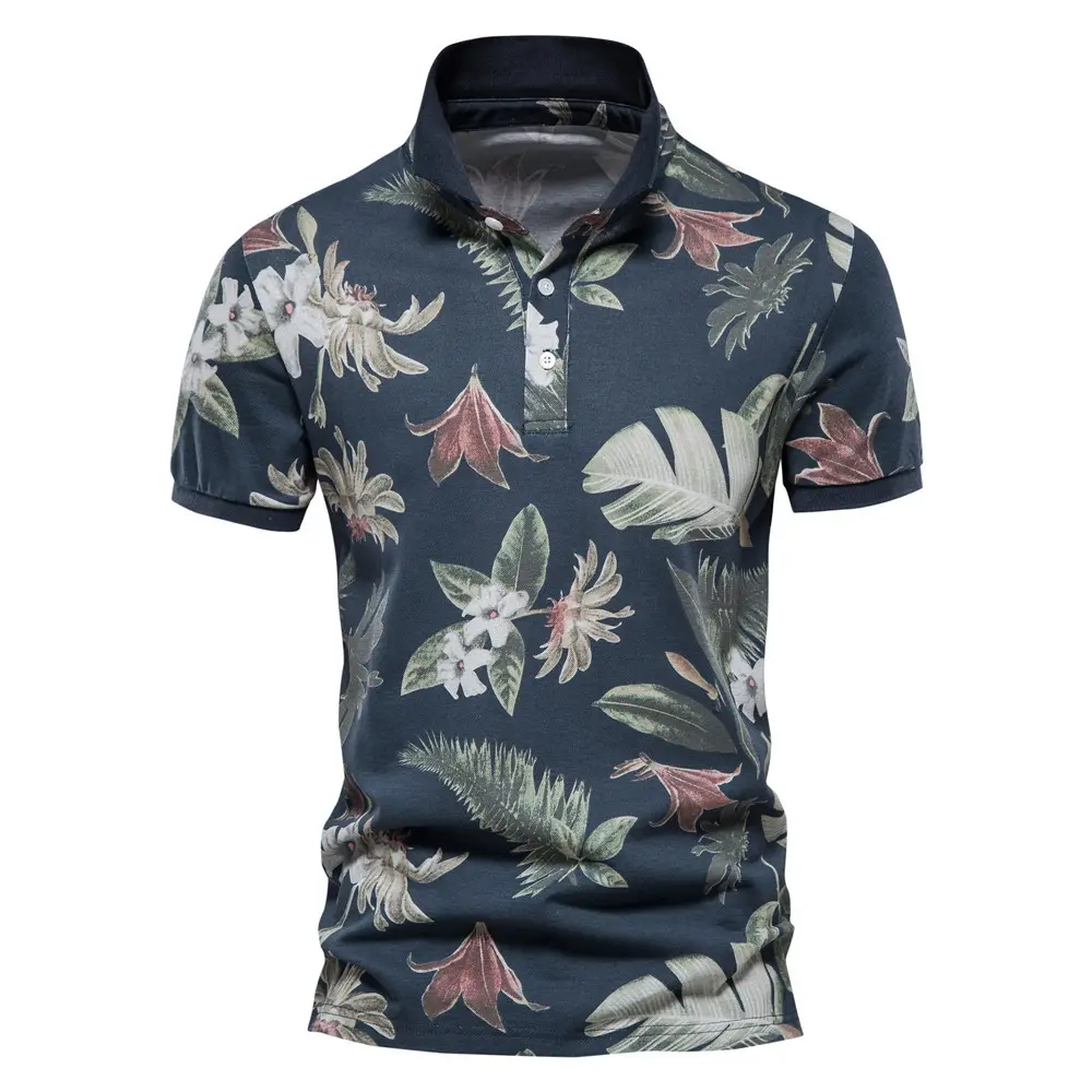 Europese Maat Kwaliteit Zomer Hawaiiaans Shirt Met Korte Mouwen Heren Poloshirts Met Bloemenprint
