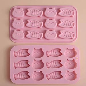 12 Cavity 3D Cat Fish Shaped Food Grade Silicone Cake Mould Eco Friendly High Low Temperature Resistant <b>Baking</b> Cake Tools - Product Image 1
