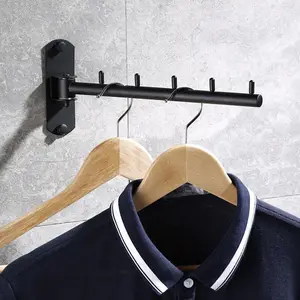 Colgador de ropa giratorio de acero inoxidable montado en la pared, colgador de ropa plegable giratorio para almacenamiento de ropa