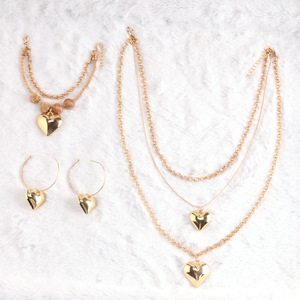 Heart Shaped Necklace Earrings <b>Bracelet</b> <b>Set</b> Gold Zinc Alloy Jewelry For Women Gift Fashion Accessory - Product Image 4