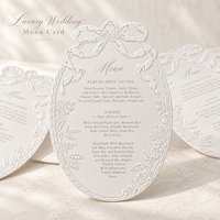 Carte de menu de mariage personnalisée découpée sur mesure, gaufrée, en papier coton épais, bordure florale ovale, cartes de menu imprimées personnalisées, vente en gros OEM