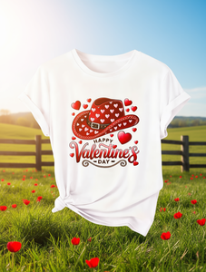 Valentine's Day <b>Women's</b> Short Sleeve Western Print T-Shirt Heart Cowboy <b>Hat</b> Round Neck Cotton Casual <b>Top</b> Spring Summer Autumn - Product Image 2