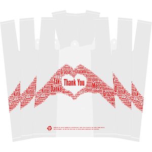 Sacs à T-shirt « Merci » 12x6.5x20 Blancs Réutilisables pour Courses, Lot de 200 en LDPE Sérigraphiés - Product Image 6