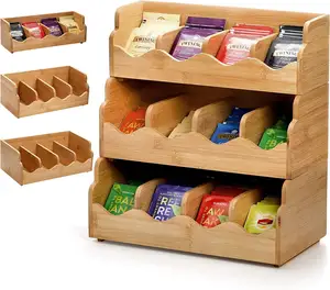 Eco-friendly Dismountable Bamboo 3 tier Coffee Tea Pod Holder Organizer Kitchen Storage Holders & Racks Box