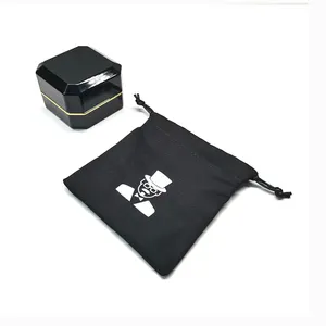OEM Custom Black Cotton Canvas Musselin Kordel zug Tasche mit weißem Logo