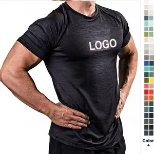 Custom LOGO High Quality Wholesale Cheap Logo Print Men t-shirts Cotton Spandex Tee fitness Quick Dry Gym skin slim fit t shirt