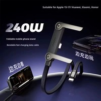 Câble de charge rapide USB C 240W avec support de téléphone pliable, câble de données multifonction, chargeur portable pour ordinateur portable et téléphone