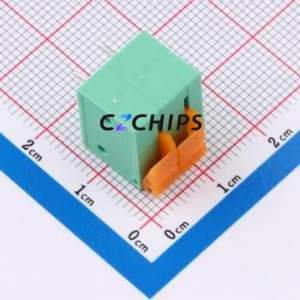 MX142R-5.08-02P-GN01-Cu-A Spring Terminal Block Bent Lead Through Hole,P=5.08mm Connector 1x2P 5.08mm Green Right Angle Insert - Product Image 2