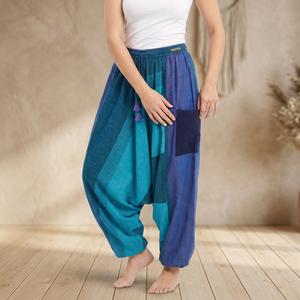 Women's Boho Stylish Harem <b>Yoga</b> Pants Patchwork Elastic Waist Summer Cotton with Fancy Pockets Streetwear <b>Trousers</b> - Product Image 3