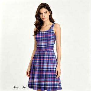 <strong>Women</strong> Sleeveless Skater <strong>Dress</strong> Classic Blue <strong>Red</strong> Plaid Print A-Line Sundress Preppy Style <strong>Tartan</strong> Mini <strong>Dress</strong> - Product Image 2