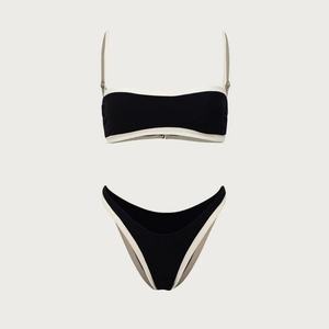 Elegante Conjunto de Bikini en Blanco y Negro con Parches para Mujer, Traje de Baño Triangular con Tirantes Personalizado en 3D y Decoración de Cristales, Ropa de Playa - Product Image 1