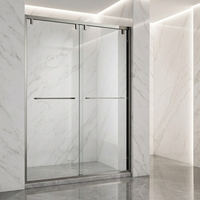 Porte de douche coulissante en verre trempé de 8 mm avec cadre en aluminium finition chrome, roulettes silencieuses, installation facile