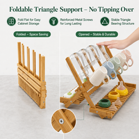 Égouttoir de séchage multifonctionnel pliable à trois niveaux en bambou naturel pour biberons, tasses, mugs, assiettes et épices, idéal pour la cuisine - Vente en gros