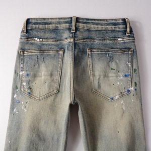 Jeans en denim pour hommes style Hip Hop <span class=keywords><strong>Graffiti</strong></span>, coupe skinny, déchirés et rapiécés, effet vintage, bleu, extensibles, respirants et écologiques, vente en gros - Product Image 3