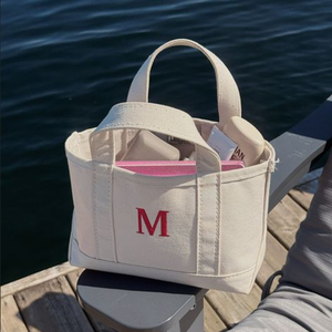 Custom Embroidery Logo <strong>Small</strong> Beige <strong>White</strong> Women Reinforced Handle Cotton Canvas Shopping Tote <strong>Bag</strong> - Product Image 1