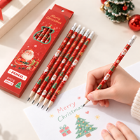 Crayons en bois HB de Noël avec gomme, boîte de papeterie pour enfants, cadeau de Noël, certifiés FSC EN71, écologiques, corps rond, en vrac
