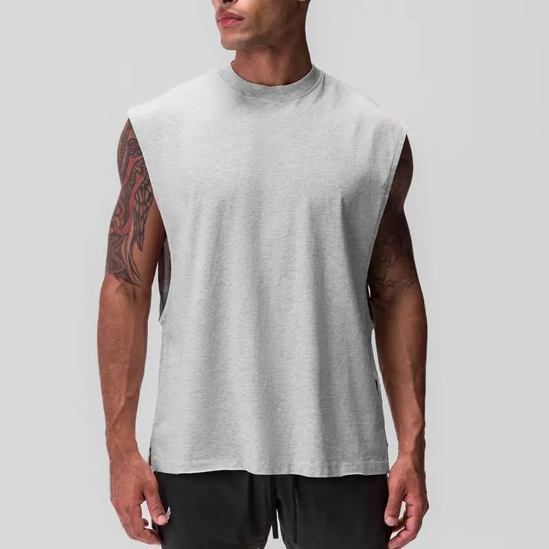 Maglietta bianca canotta da uomo erica grezza in cotone spesso Oversize canottiere da ginnastica da uomo sport da palestra T-Shirt senza maniche