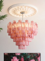 Lustre en verre antique de style Murano, doré, blanc chaud, LED, hauteur réglable, intensité variable, installation pour escalier